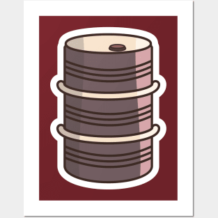 Oil Barrel Sticker design vector illustration. Industry working object icon concept. Oil barrel container for liquid chemical products oil, fuel and gasoline sticker design with shadow. Posters and Art